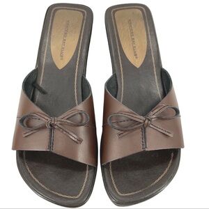 Women's Montego Bay Club Brown Leather Wedge Slip-On Sandals Shoes size 7M